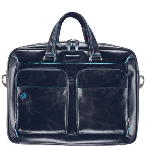 Piquadro Niebieska Teczka kwadratowa III Skórzana 39 cm Komora na laptopa