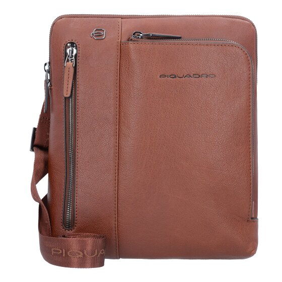 Piquadro Czarna kwadratowa torba na ramię skórzana 24 cm