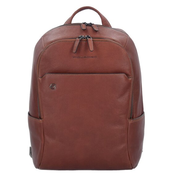 Piquadro Czarny kwadratowy skórzany plecak biznesowy z przegrodą na laptopa 39 cm