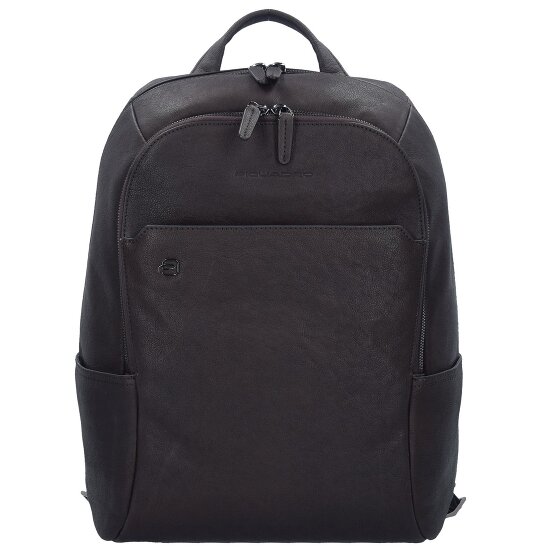 Piquadro Czarny kwadratowy skórzany plecak biznesowy z przegrodą na laptopa 39 cm