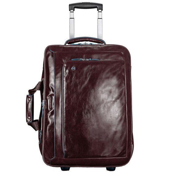 Piquadro Niebieski kwadratowy 2-kołowy wózek biznesowy ze skórzaną komorą na laptopa 51 cm