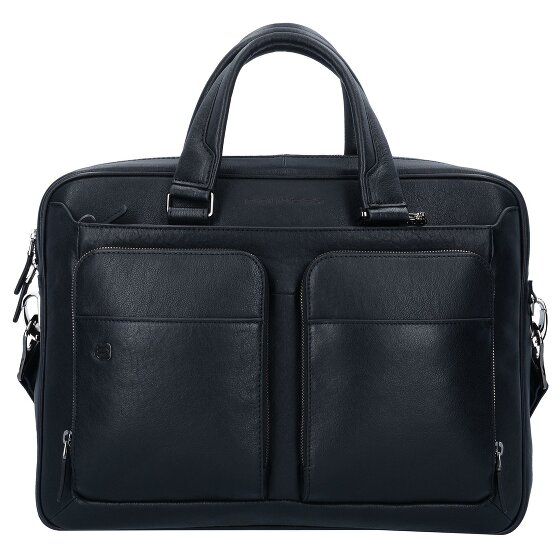 Piquadro Czarna kwadratowa teczka skórzana 39 cm z przegrodą na laptopa