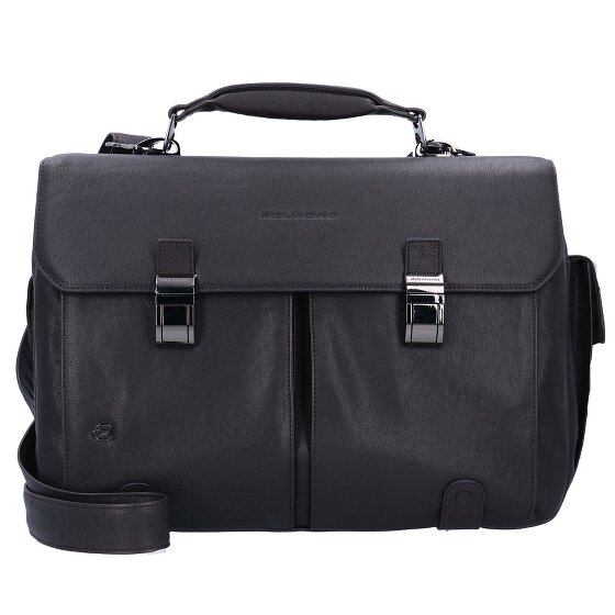 Piquadro Czarna kwadratowa teczka skórzana 43 cm z przegrodą na laptopa