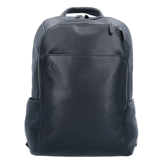 Piquadro Czarny kwadratowy plecak skórzany z przegrodą na laptopa 39 cm