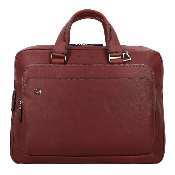 Piquadro Czarna kwadratowa teczka skórzana z przegrodą na laptopa 40 cm