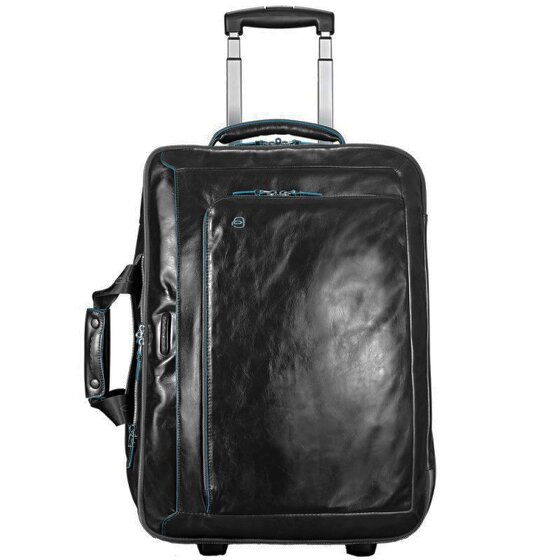 Piquadro Niebieski kwadratowy 2-kołowy wózek biznesowy ze skórzaną komorą na laptopa 51 cm
