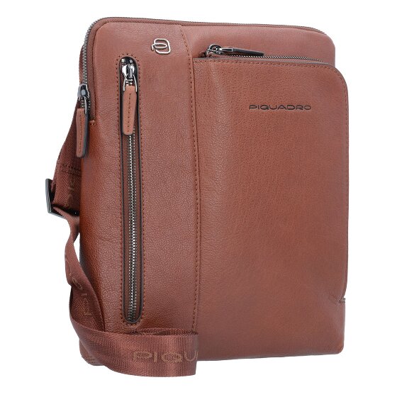 Piquadro Czarna kwadratowa torba na ramię skórzana 24 cm