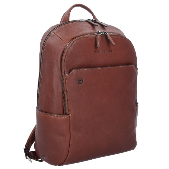 Piquadro Czarny kwadratowy skórzany plecak biznesowy z przegrodą na laptopa 39 cm