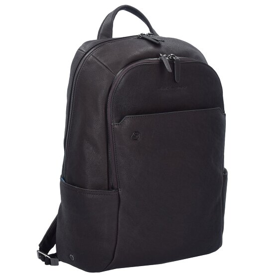 Piquadro Czarny kwadratowy skórzany plecak biznesowy z przegrodą na laptopa 39 cm