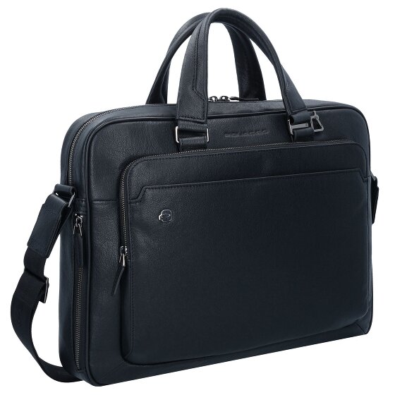 Piquadro Czarna kwadratowa teczka skórzana z przegrodą na laptopa 40 cm