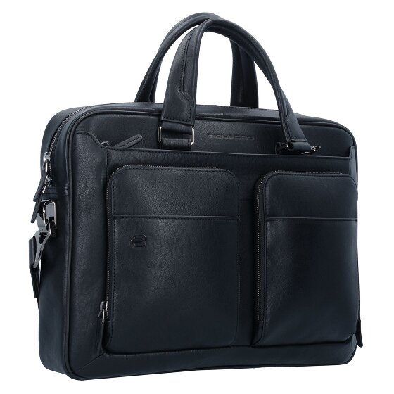 Piquadro Czarna kwadratowa teczka skórzana 39 cm z przegrodą na laptopa