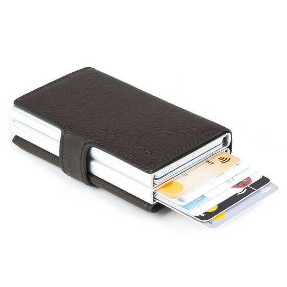 Piquadro Niebieskie kwadratowe etui na karty kredytowe RFID skórzane 7 cm