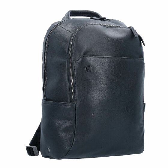 Piquadro Czarny kwadratowy plecak skórzany z przegrodą na laptopa 39 cm