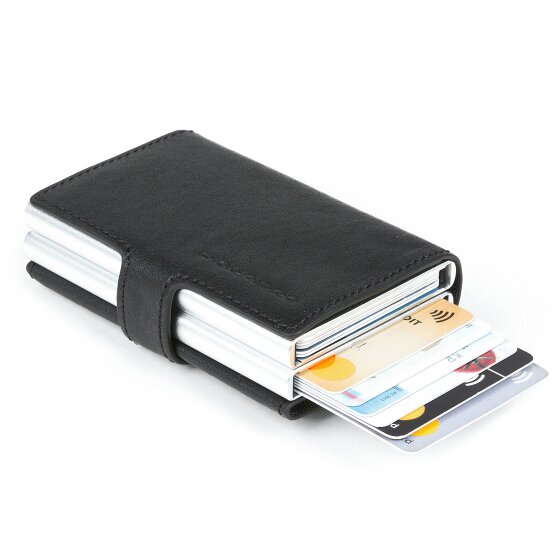 Piquadro Niebieskie kwadratowe etui na karty kredytowe RFID skórzane 7 cm