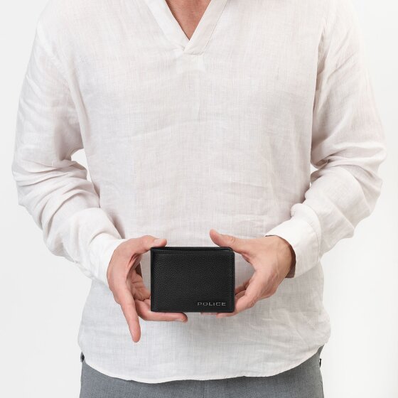 Police Portfel RFID skórzany 12 cm rozkładany z przegrodą na zamek błyskawiczny