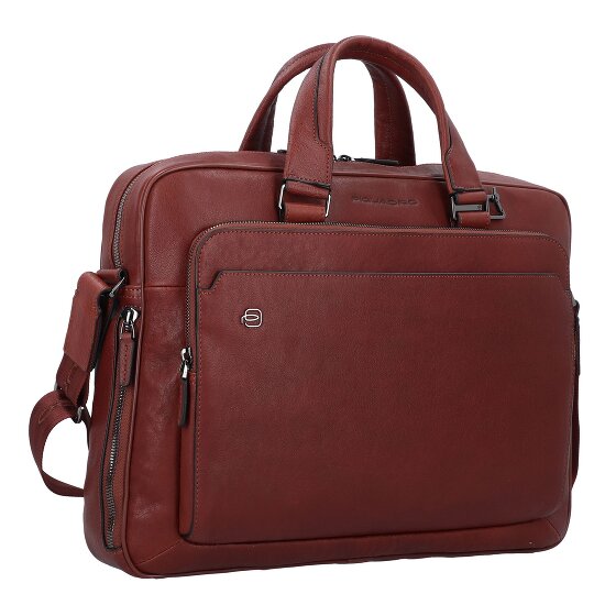 Piquadro Czarna kwadratowa teczka skórzana z przegrodą na laptopa 40 cm