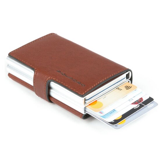 Piquadro Niebieskie kwadratowe etui na karty kredytowe RFID skórzane 7 cm