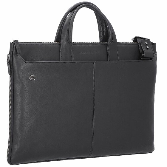 Piquadro Czarna kwadratowa skórzana torba na laptopa 47 cm