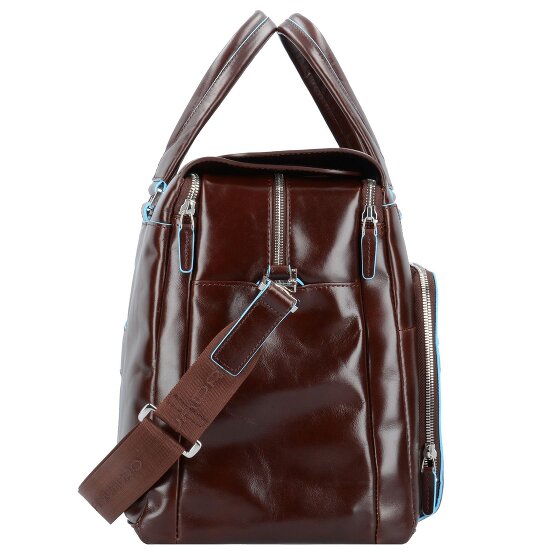 Piquadro Niebieska kwadratowa torba podróżna skórzana z przegrodą na laptopa 47 cm