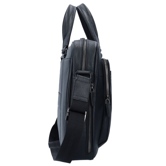Piquadro Czarna kwadratowa teczka skórzana z przegrodą na laptopa 40 cm