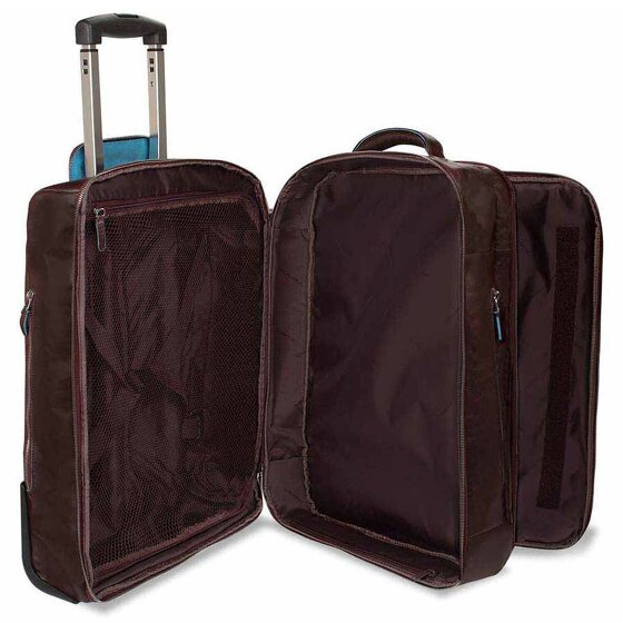 Piquadro Niebieski kwadratowy 2-kołowy wózek biznesowy ze skórzaną komorą na laptopa 51 cm