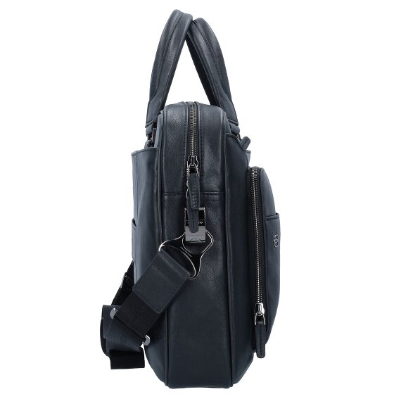 Piquadro Czarna kwadratowa teczka skórzana 39 cm z przegrodą na laptopa