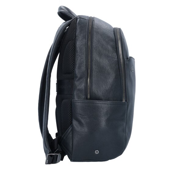 Piquadro Czarny kwadratowy plecak skórzany z przegrodą na laptopa 39 cm