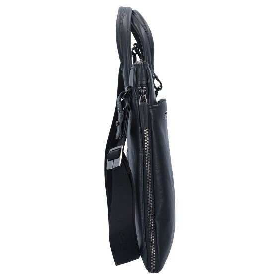 Piquadro Czarna kwadratowa aktówka skórzana 42 cm przegroda na laptopa