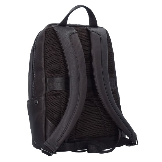 Piquadro Czarny kwadratowy skórzany plecak biznesowy z przegrodą na laptopa 39 cm