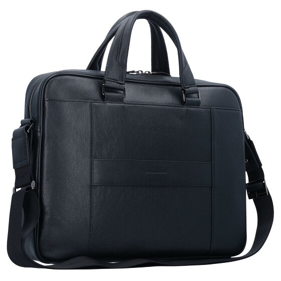 Piquadro Czarna kwadratowa teczka skórzana z przegrodą na laptopa 40 cm