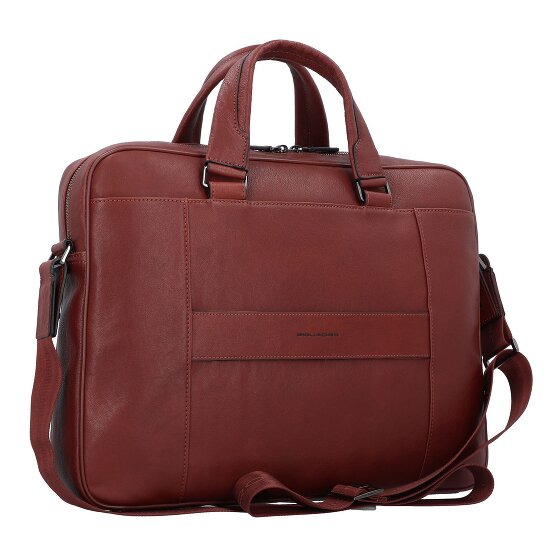 Piquadro Czarna kwadratowa teczka skórzana z przegrodą na laptopa 40 cm