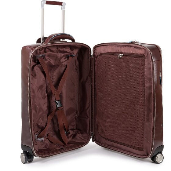 Piquadro Niebieski kwadratowy 4-kołowy skórzany wózek kabinowy z przegrodą na laptopa 55 cm