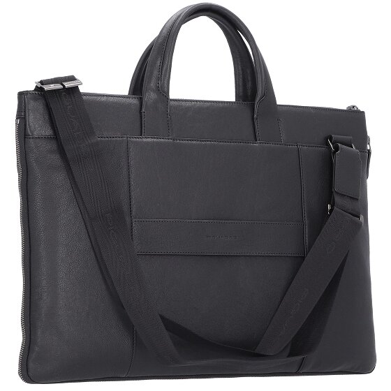 Piquadro Czarna kwadratowa skórzana torba na laptopa 47 cm