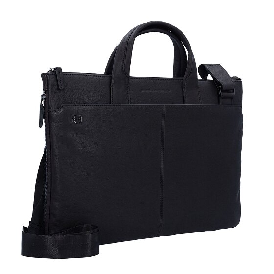 Piquadro Czarny Kwadratowy Briefcase Skórzany 42 cm Komora na laptopa