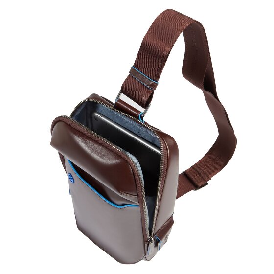 Piquadro Niebieska kwadratowa torba na ramię ze skóry 28 cm