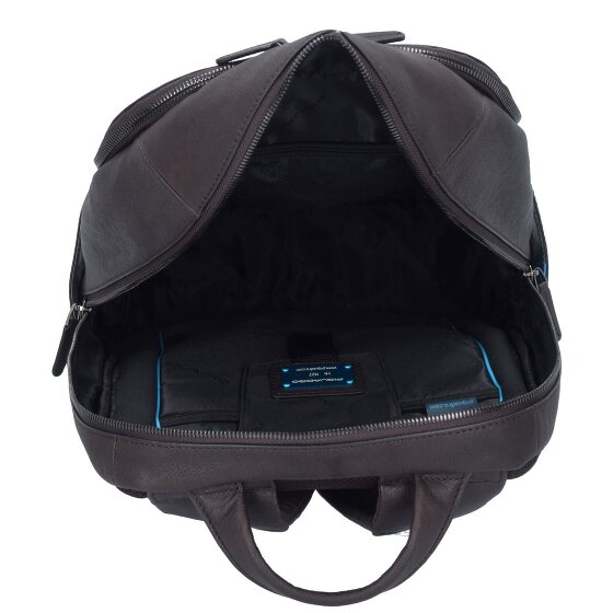 Piquadro Czarny kwadratowy skórzany plecak biznesowy z przegrodą na laptopa 39 cm