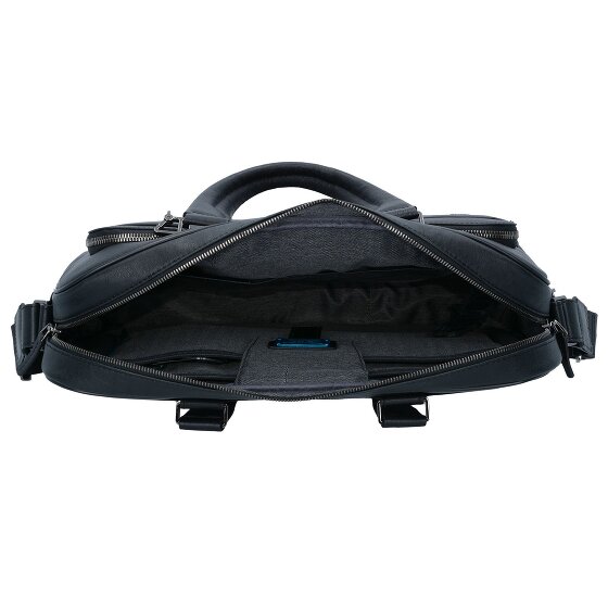 Piquadro Czarna kwadratowa teczka skórzana z przegrodą na laptopa 40 cm