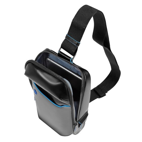 Piquadro Niebieska kwadratowa torba na ramię ze skóry 28 cm