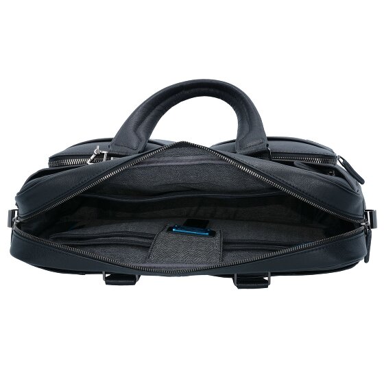 Piquadro Czarna kwadratowa teczka skórzana 39 cm z przegrodą na laptopa