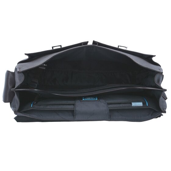 Piquadro Czarna kwadratowa teczka skórzana 43 cm z przegrodą na laptopa