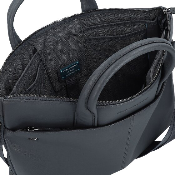 Piquadro Czarny Kwadratowy Briefcase Skórzany 42 cm Komora na laptopa