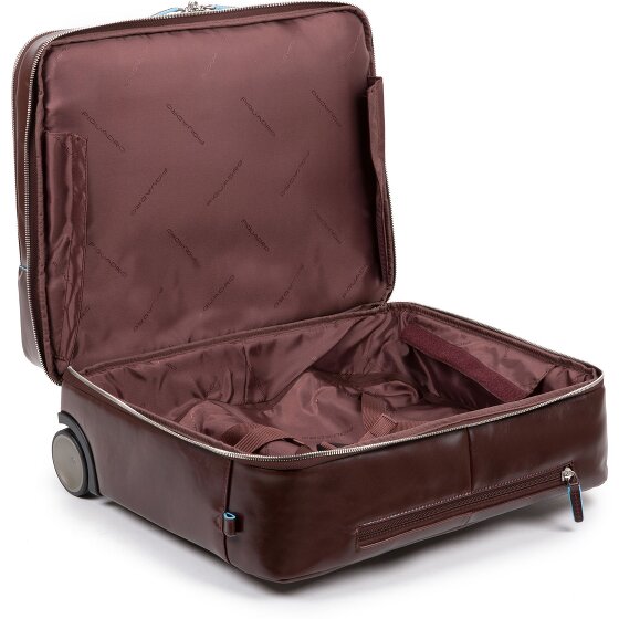 Piquadro Niebieski kwadratowy 2-kołowy wózek biznesowy ze skórzaną komorą na laptopa 37 cm