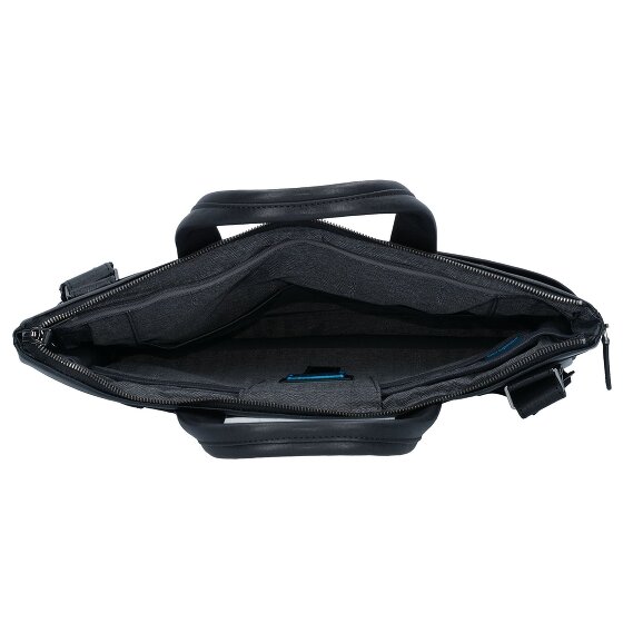 Piquadro Czarna kwadratowa aktówka skórzana 42 cm przegroda na laptopa