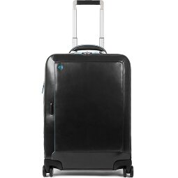 Piquadro Niebieski kwadratowy 4-kołowy skórzany wózek kabinowy z przegrodą na laptopa 55 cm  Model 1