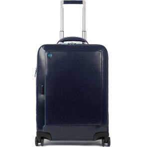 Piquadro Niebieski kwadratowy 4-kołowy skórzany wózek kabinowy z przegrodą na laptopa 55 cm Piquadro Niebieski kwadratowy 4-kołowy skórzany wózek kabinowy z przegrodą na laptopa 55 cm