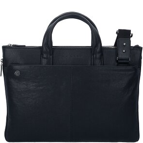 Piquadro Czarna kwadratowa aktówka skórzana 42 cm przegroda na laptopa