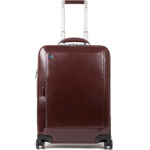 Piquadro Niebieski kwadratowy 4-kołowy skórzany wózek kabinowy z przegrodą na laptopa 55 cm